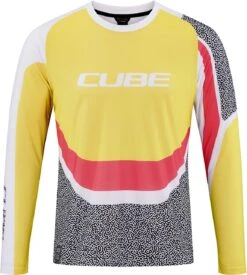CUBE VERTEX Rundhalstrikot Langarm Yellow´n´pink